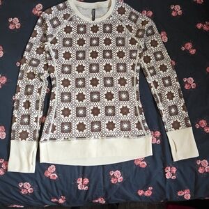 Brown and Cream Patterned Women's Top